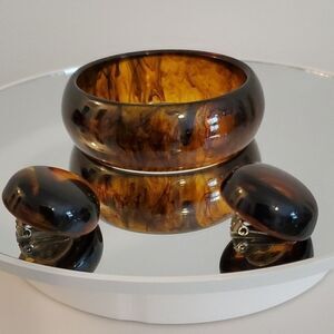 Vintage Root Beer Bakelite Bangle Bracelet and Earrings
